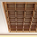 Stylish Interior Wooden Grid Ceiling Design With Cross Beams And Metal Fasteners 3d model