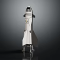 White Rocket Model With Main Body Wings Landing Legs And Shiny Surface On Dark Background