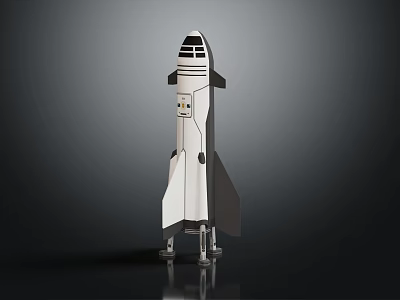 White Rocket Model With Main Body Wings Landing Legs And Shiny Surface On Dark Background 3d model