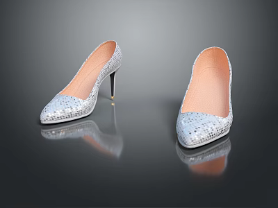 Elegant Silver High Heels With Sparkling Sequins And Thin Shiny Heels 3d model