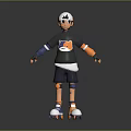 3D Character Boy In Rollerblades With Creature Graphic On Gray Orange Sportswear Outfit