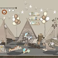 Cozy Kids Teepee Tents With Beige Balloons Star Decorations And Stuffed Toys