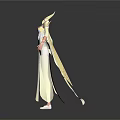 Ancient Style Long Dress With White Yellow Blue Flowing Sleeves And Elegant Hem