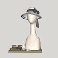 Vintage Wide Brimmed Hat On White Mannequin With Black Bow Ribbon Pearl Necklace And Gloves