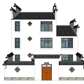 Chinese Style Detached Villa With White Walls Black Tiles And Carved Windows
