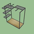 Display Cabinet Shelf With Metal Frame Wooden Base And Glass Shelves Design