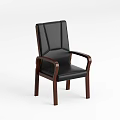 Modern Office Chair With Black Leather Seat Stitched Backrest And Wooden Curved Armrests