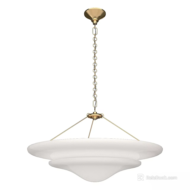Elegant White Circular Chandelier With Double Layer Shade And Brass Chain Hanging 3d model