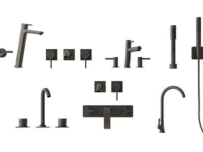 Various Modern Faucet Designs With Handles Spouts And Bathroom Kitchen Components 3d model