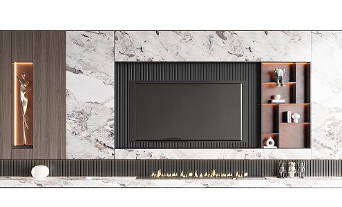 Modern TV background cabinet TV background wall 3d model