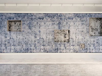Modern Interior Background Wall With Blue White Patterned Texture And Square Decor Panels 3d model