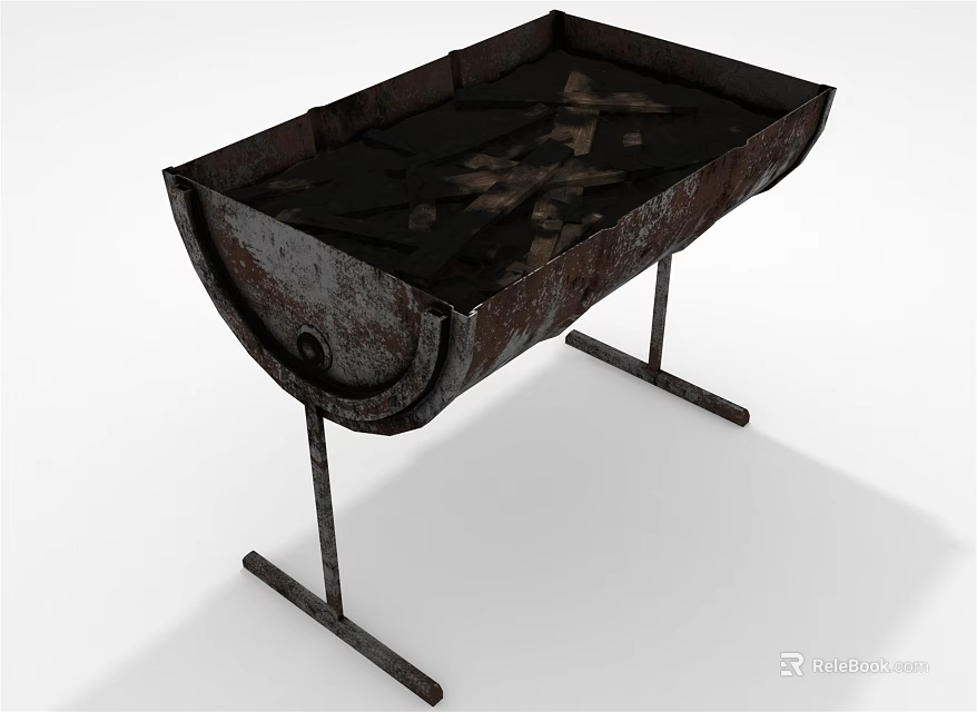 Rusted Metal Outdoor Fire Pit With Curved Edges And Stand Base Design 3d model 