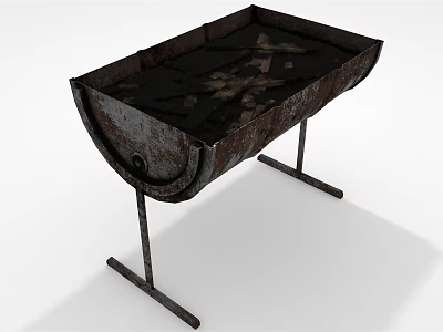 Rusted Metal Outdoor Fire Pit With Curved Edges And Stand Base Design 3d model