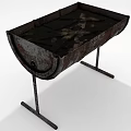 Rusted Metal Outdoor Fire Pit With Curved Edges And Stand Base Design