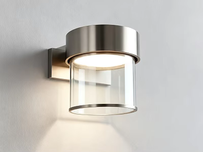 Modern Stainless Steel Wall Lamp with Glass Shade and Soft Lighting Mounted on White Wall 3d model