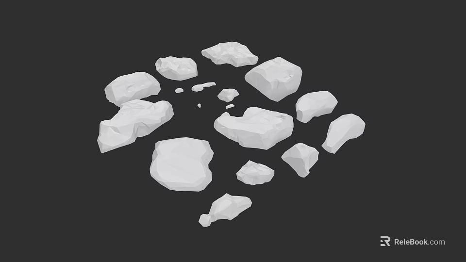 Natural White Stone Blocks Scattered On Black Background Surface 3d model 