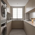 Modern Home Balcony Design With Washing Machine Dryer Cabinets Sink And Window Blinds