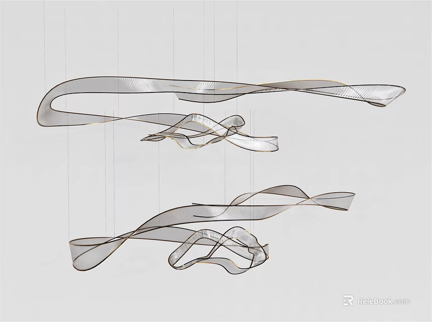 Sleek Modern Twisted Streamlined Metal Hanging Chandelier with Artistic Sculptural Design 3d model 