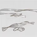 Sleek Modern Twisted Streamlined Metal Hanging Chandelier with Artistic Sculptural Design