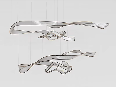 Sleek Modern Twisted Streamlined Metal Hanging Chandelier with Artistic Sculptural Design 3d model