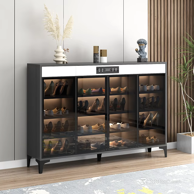 Modern Shoe Cabinet With Glass Doors For Organized Shoe Storage And Decorative Items On Top 3d model 