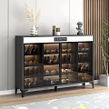 Modern Shoe Cabinet With Glass Doors For Organized Shoe Storage And Decorative Items On Top