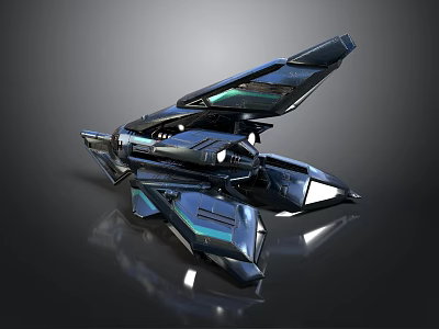 Futuristic Sleek Spaceship With Metallic Finish And Blue Accents For Space Exploration 3d model