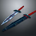Detailed Decorative Swords With Red Handles And Blue Blades