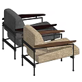 Leisure Chairs In Modern Style With Beige And Gray Fabric Upholstery Wooden Armrests Metal Frames
