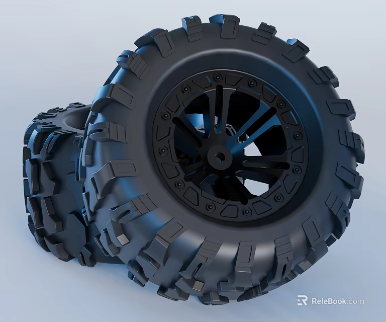 Heavy Duty Off Road Tires With Deep Tread And Black Rims For Rugged Terrain Use 3d model 
