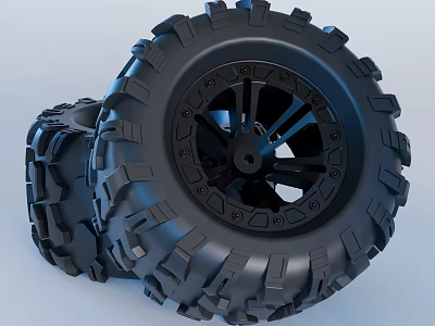Heavy Duty Off Road Tires With Deep Tread And Black Rims For Rugged Terrain Use 3d model