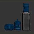 Modern Silver Water Dispenser with Blue Water Bottles and Lying Jugs