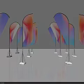 Colorful Display Flags With Gradient Patterns And Black White Stands Arranged In Modern Exhibition Space