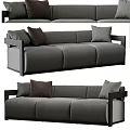 Modern Gray Three-Seater Fabric Sofa With Brown Pillows For Living Room