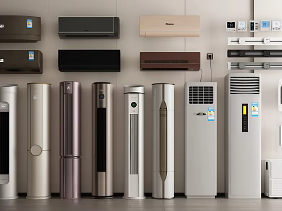 Different Types of Air Conditioners and Fans Including Wall Mounted and Floor Standing Models 3d model