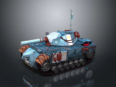 Military Tank With Camouflage Paint Cannon Flag On Top Tracks And Equipment Details 3d model