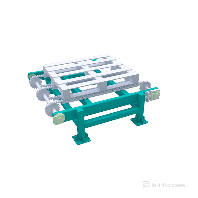 Green Metal Heavy Duty Conveyor Equipment With Pallet Frame And Rollers 3d model 