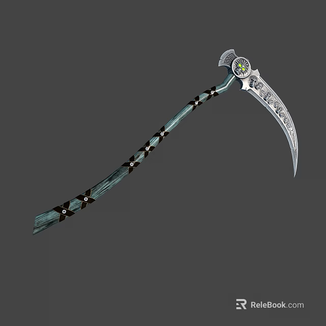 Ornate Scythe Weapon With Long Curved Blade Intricate Handle Design And Decorative Carvings 3d model 