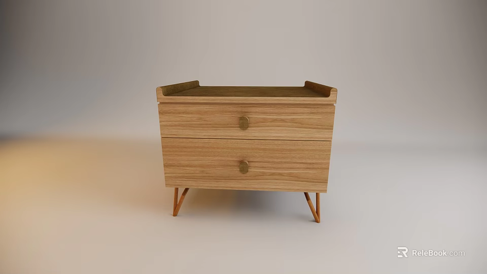 Wooden Chest of Drawers With Two Drawers And Brass Handles On Slender Legs 3d model 