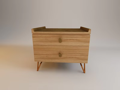 Wooden Chest of Drawers With Two Drawers And Brass Handles On Slender Legs 3d model