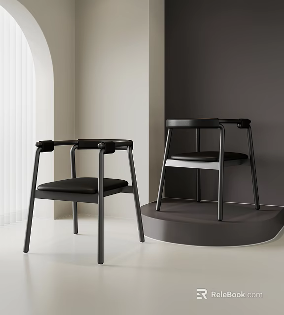 Modern Single Chair Design With Black Leather Cushion Metal Frame And Armrest 3d model 