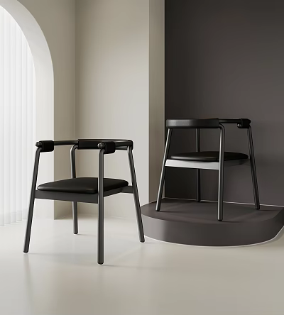 Modern Single Chair Design With Black Leather Cushion Metal Frame And Armrest 3d model