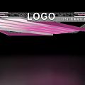 Modern Exhibition Hall Ceiling Design With Pink White Stripes Metal Truss And LOGO