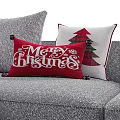 Gray Sectional Sofa With Red Christmas Themed Pillows Bell Patterns And Plaid Blanket 3d model