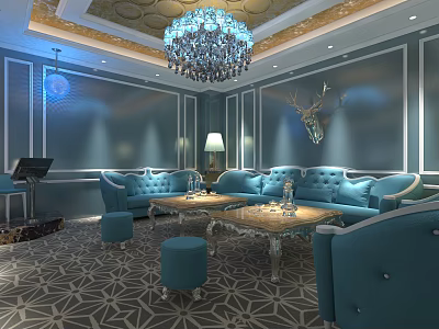 Modern Luxury KTV Interior Design With Comfortable Sofa And Crystal Chandelier 3d model