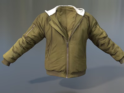 Green Casual Warm Jacket With White Fur Collar And Zipper Clothing 3d model Green Casual Warm Jacket With White Fur Collar And Zipper Clothing 3d model