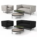 Modern Sofa and Coffee Table Set with Armchair and Round Coffee Tables 3d model