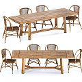 Wooden Outdoor Table Set With Six Rattan Chairs For Garden Dining Use