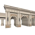 Symmetrical Classical Stone Entrance Gate With Arched Openings Ornamental Columns And Decorative Details