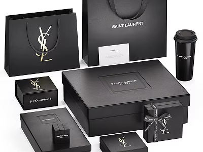 Black YSL Saint Laurent Luxury Bags And Boxes With Branded Gift Packaging Design 3d model